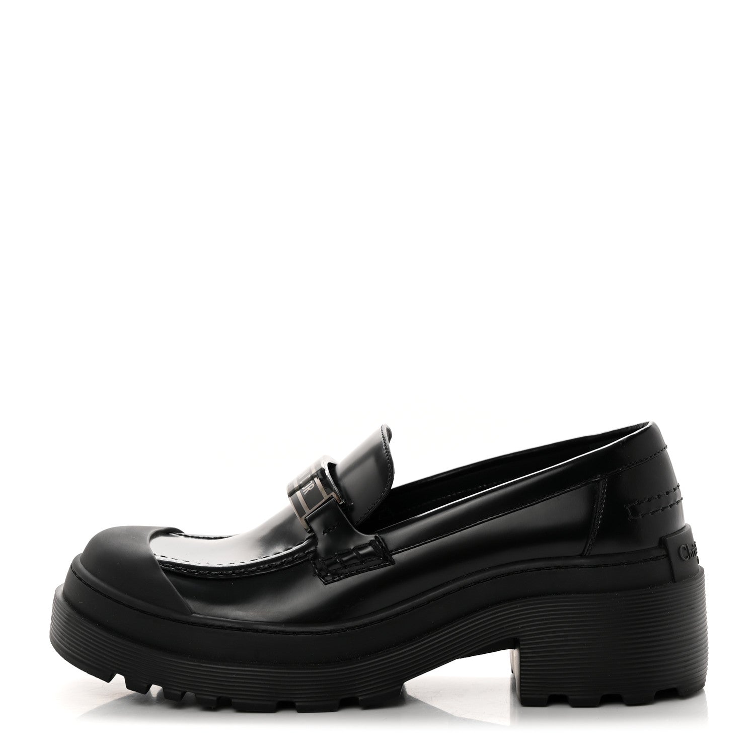 Christian Dior Brushed Calfskin Dior Code Lug Sole 15mm Loafers 38 Black 1 of 9