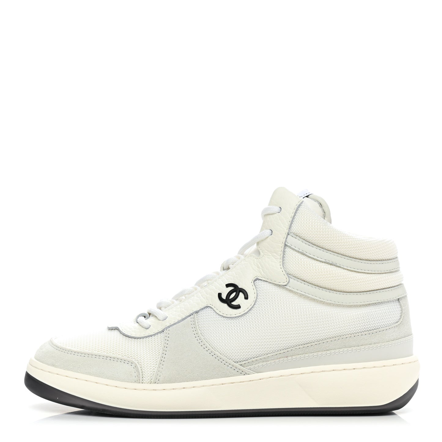 Suede Fabric Grained Calfskin Womens CC High Top Sneakers 40 White