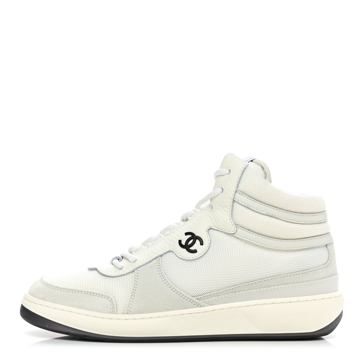 Chanel Suede Fabric Grained Calfskin Womens CC High Top Sneakers 40 White 1 of 9