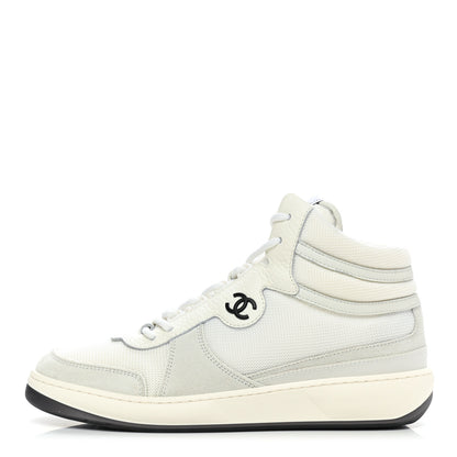 Chanel Suede Fabric Grained Calfskin Womens CC High Top Sneakers 40 White 1 of 9