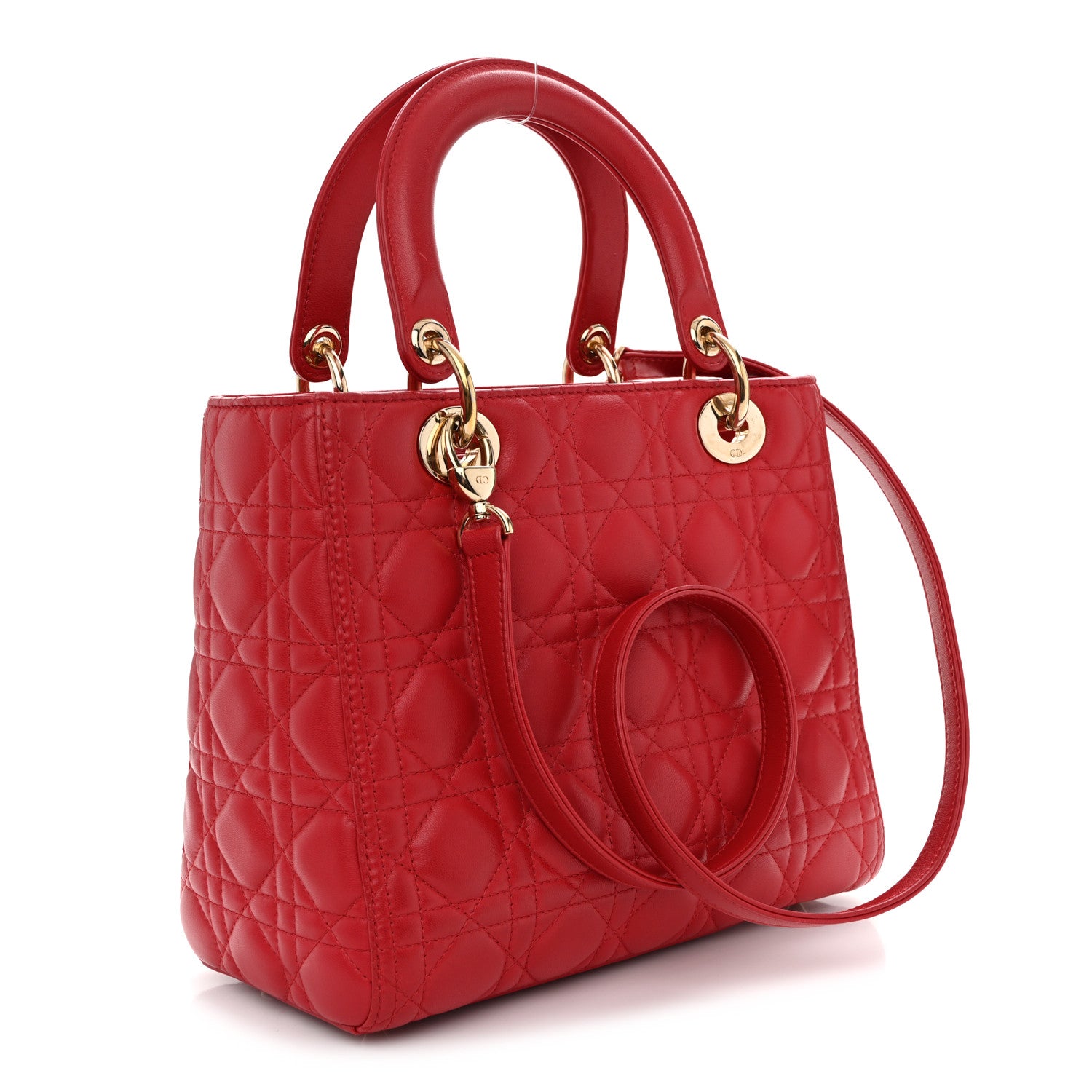 Christian Dior Lambskin Cannage Medium Lady Dior Red 3 of 11