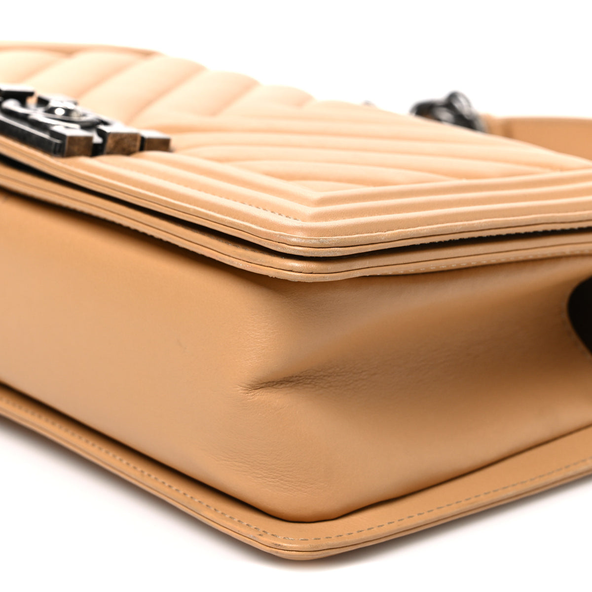 Calfskin Chevron Quilted Medium Boy Flap Beige
