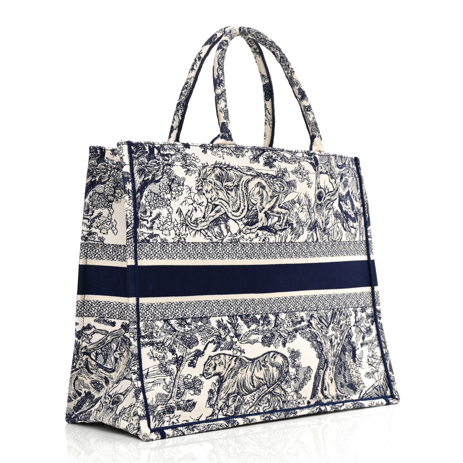 Christian Dior Canvas Embroidered Large Dioriviera Toile De Jouy Book Tote Blue 3 of 12