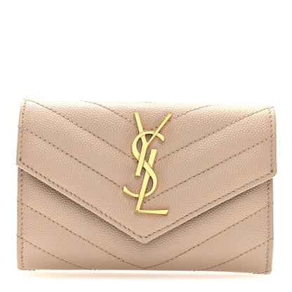 Saint Laurent Grain De Poudre Matelasse Chevron Small Monogram Envelope Wallet Dark Beige 1 of 7