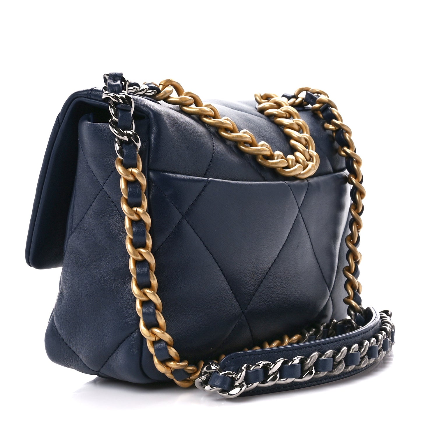 Lambskin Quilted Medium Chanel 19 Flap Navy Blue