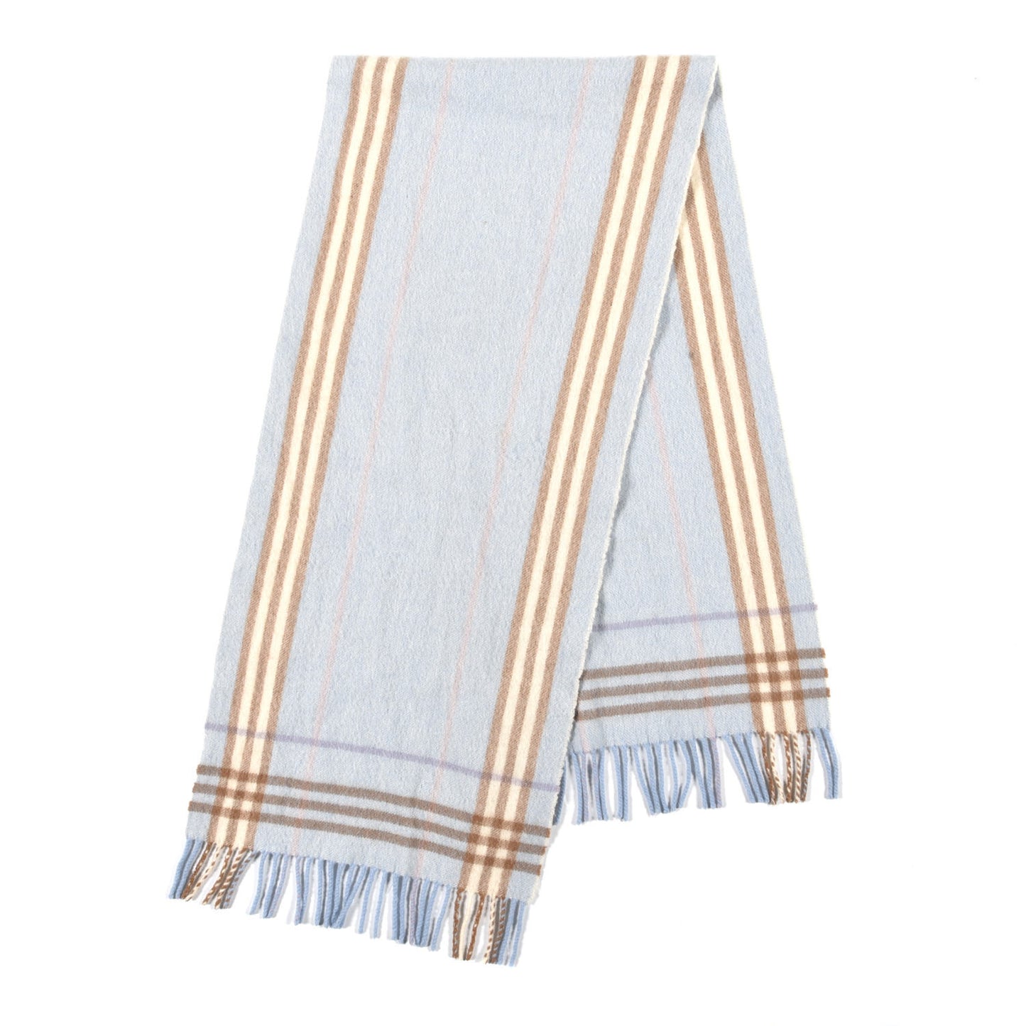 Cashmere Wool Check Fringe Scarf Light Blue