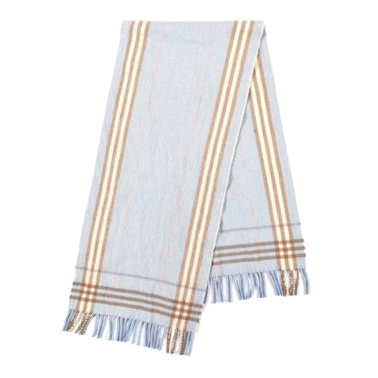 Burberry Cashmere Wool Check Fringe Scarf Light Blue 2 of 4