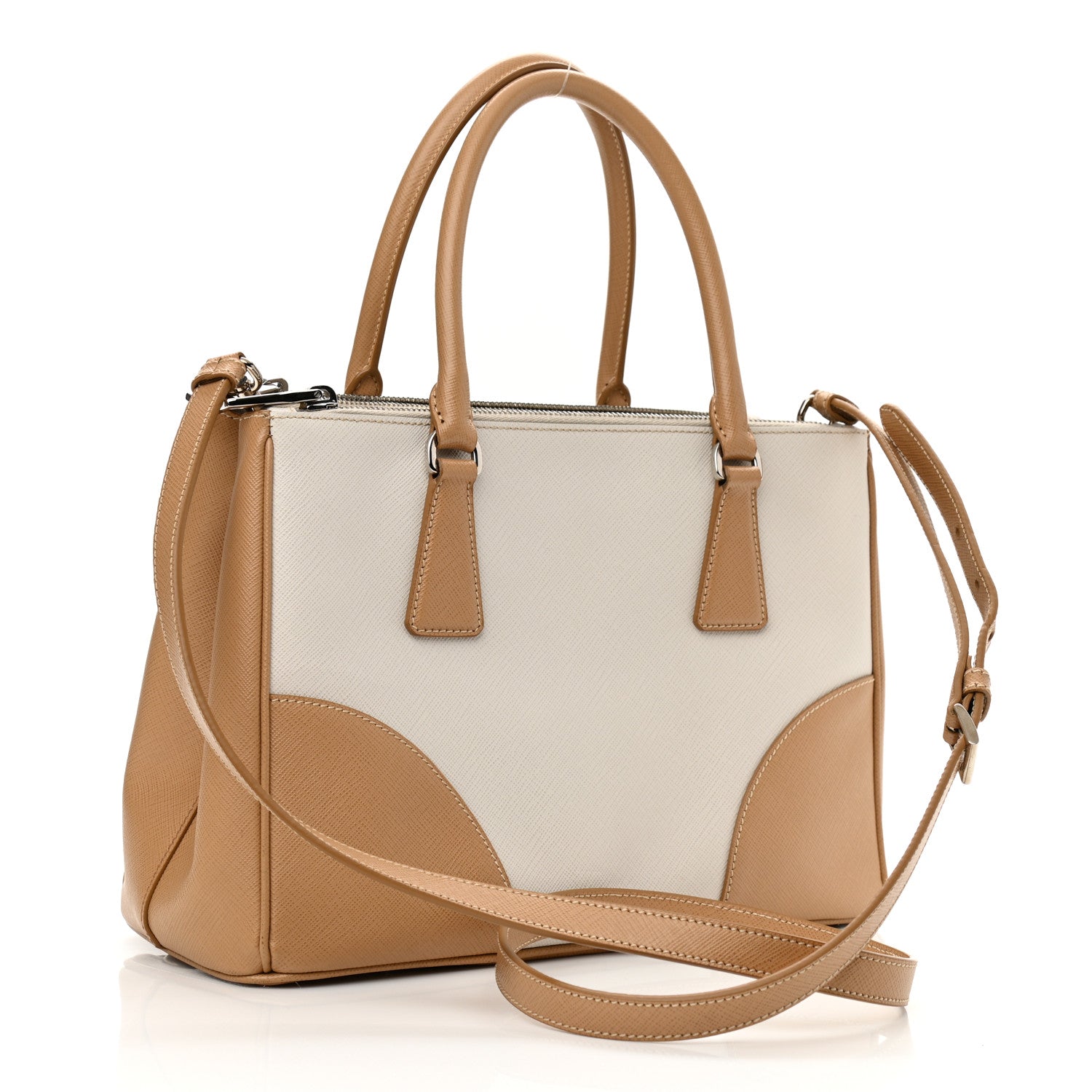 Prada Saffiano Lux Small Bi-Color Galleria Double Zip Tote Talco Natural 3 of 13