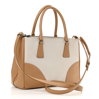 Prada Saffiano Lux Small Bi-Color Galleria Double Zip Tote Talco Natural 3 of 13