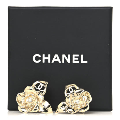 Chanel Crystal CC Camelia Earrings Gold 5 of 5