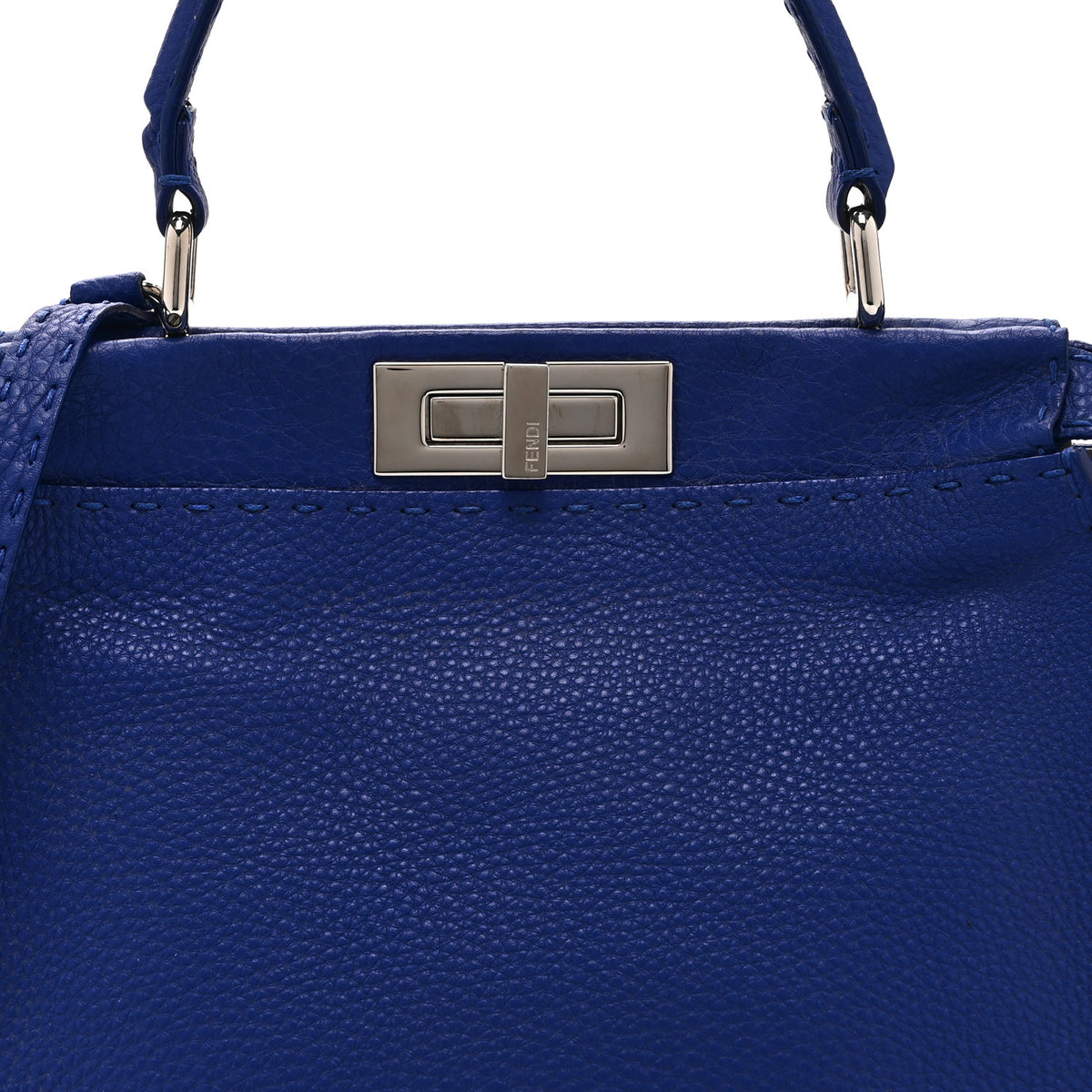 Cuoio Romano Selleria Bi-Color Medium Peekaboo Iconic Satchel Blue Neon Latte