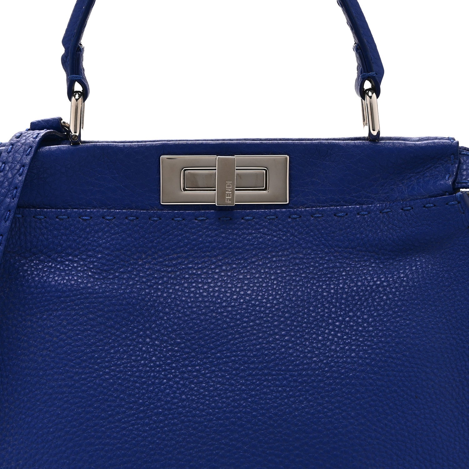 Fendi Cuoio Romano Selleria Bi-Color Medium Peekaboo Iconic Satchel Blue Neon Latte 9 of 12