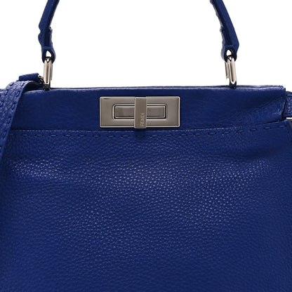 Fendi Cuoio Romano Selleria Bi-Color Medium Peekaboo Iconic Satchel Blue Neon Latte 9 of 12