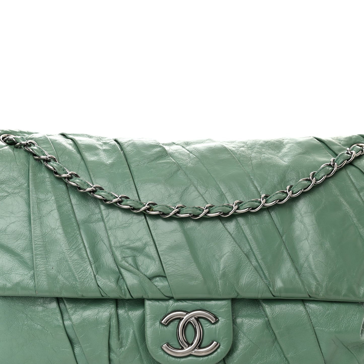 Glazed Calfskin Twisted Maxi Flap Green