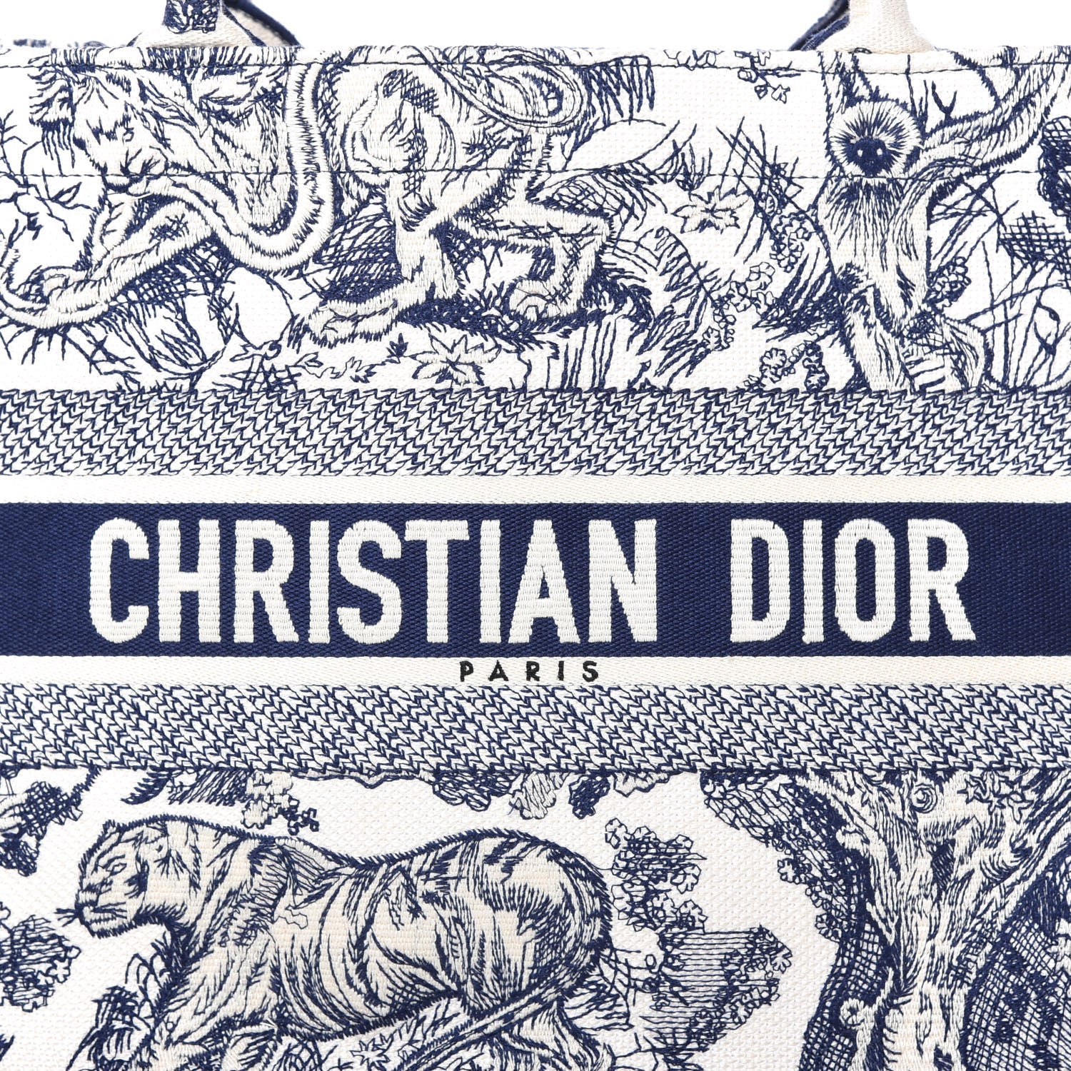 Christian Dior Canvas Embroidered Medium Dioriviera Toile De Jouy Book Tote Blue 10 of 11