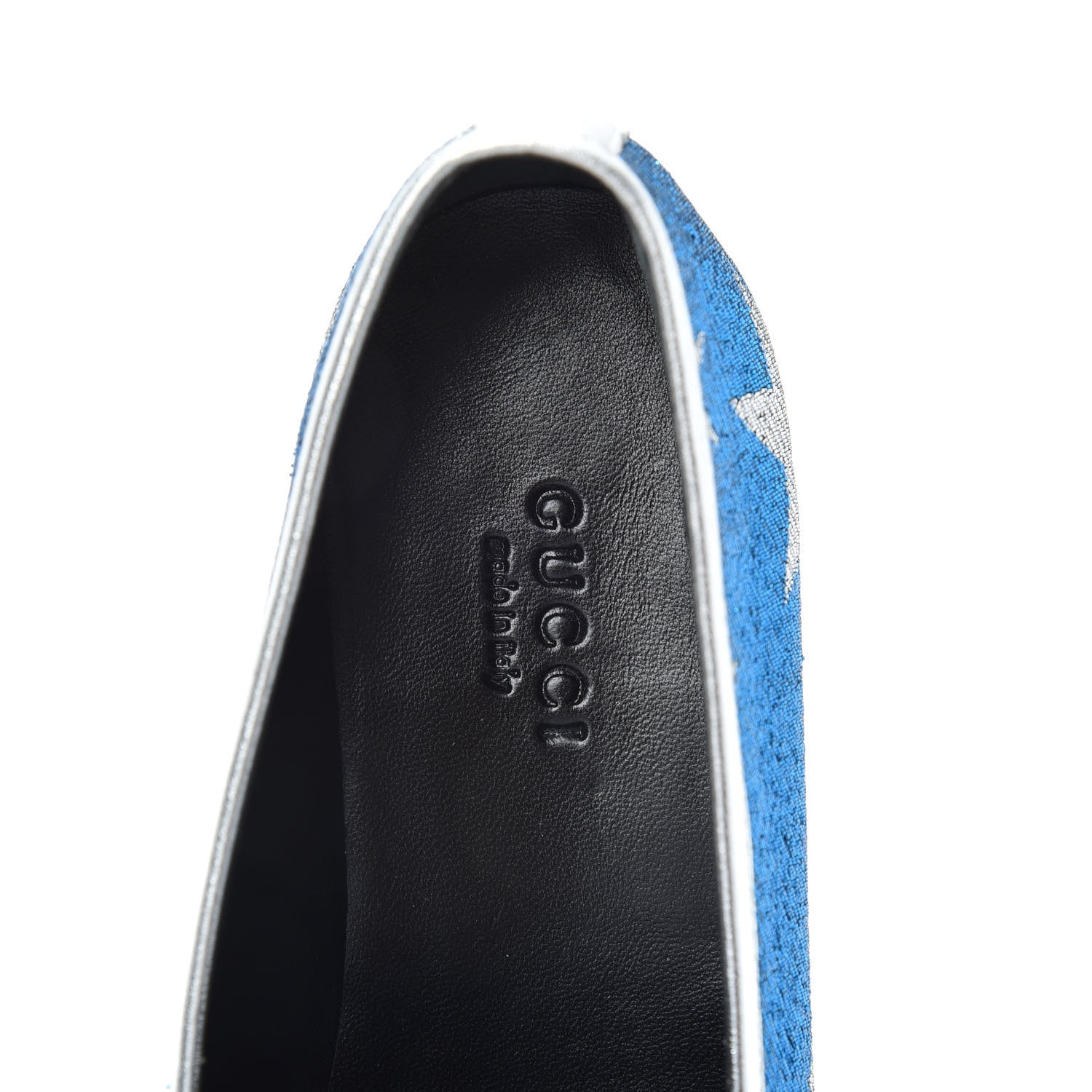 Gucci Lurex Calfskin Starry Sky Womens Jordaan Loafers 36 Bluette Silver 5 of 7
