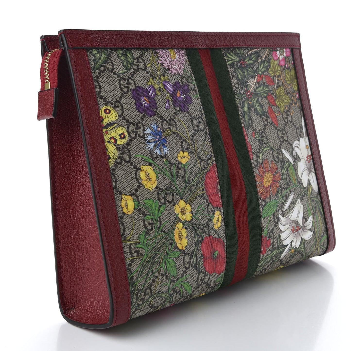 GG Supreme Monogram Flora Web Ophidia Pouch Red
