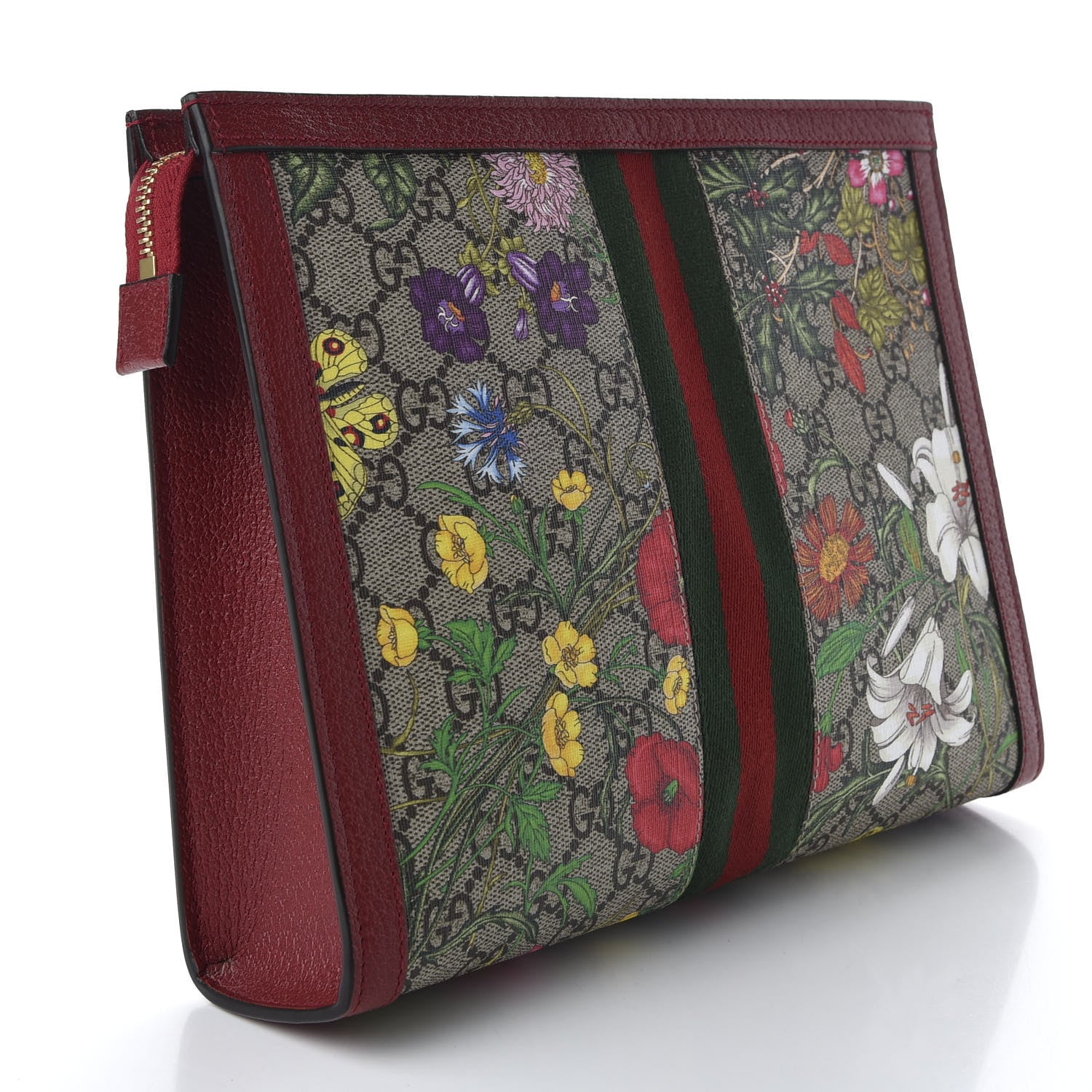 Gucci GG Supreme Monogram Flora Web Ophidia Pouch Red 3 of 9