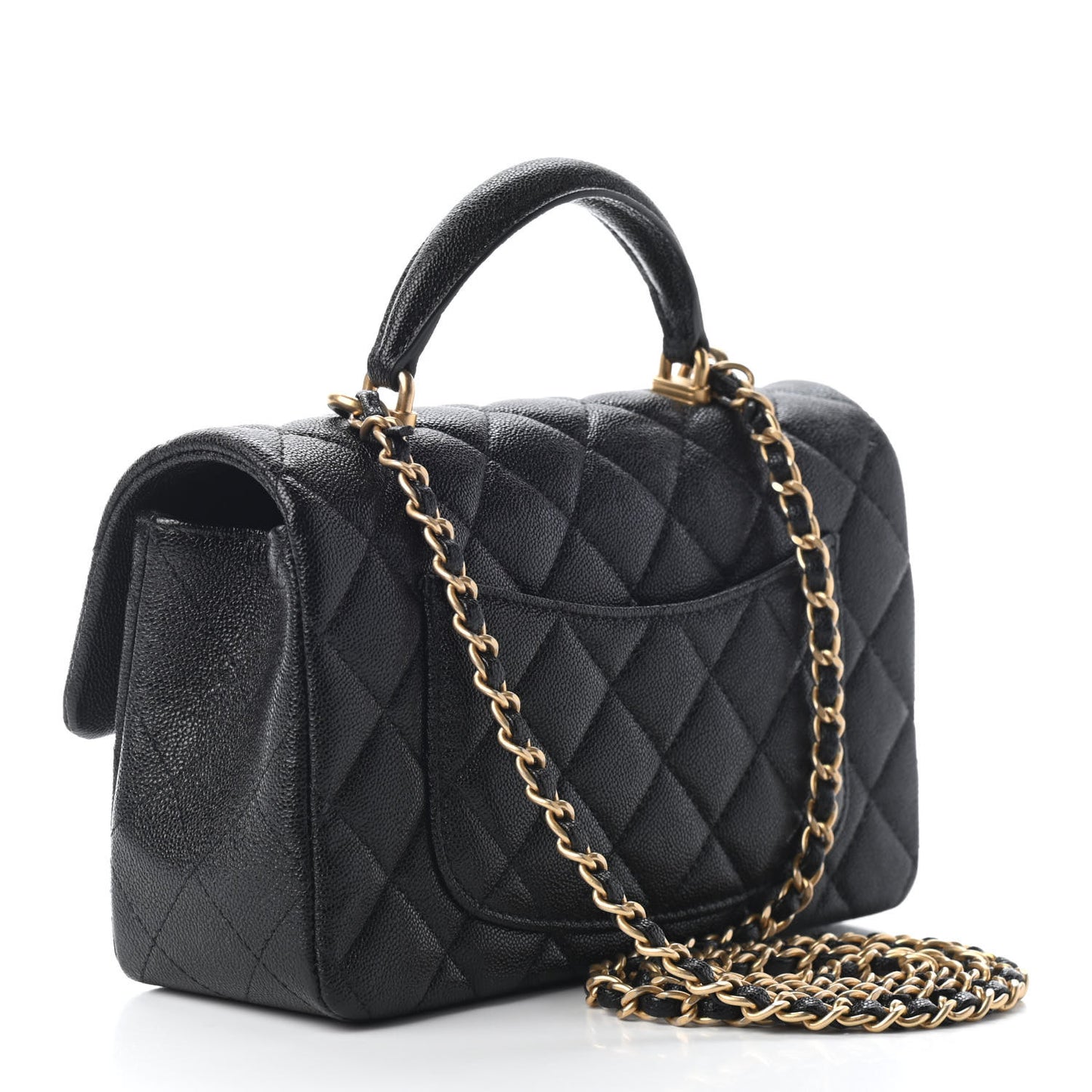 Caviar Quilted Mini Top Handle Rectangular Flap Black