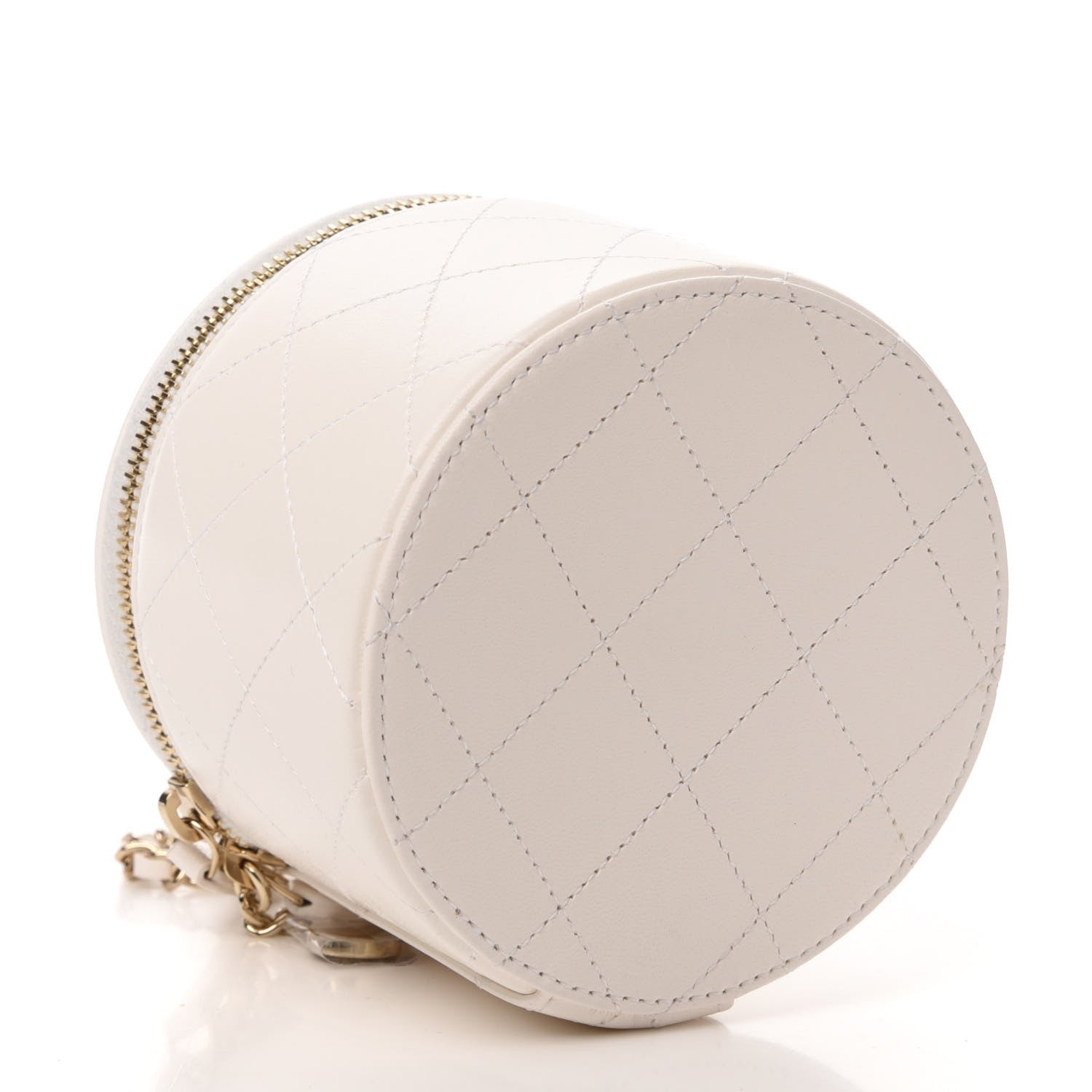 Chanel Lambskin Quilted Round Small Vanity Case With Chain White Black 4 of 12
