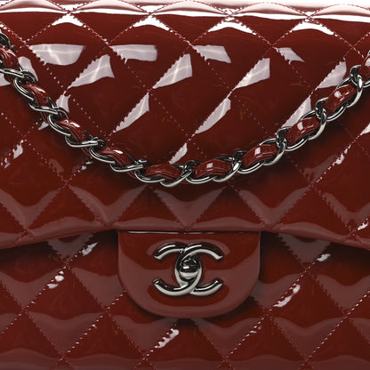 Chanel Patent Quilted Jumbo Double Flap Dark Red 8 of 11