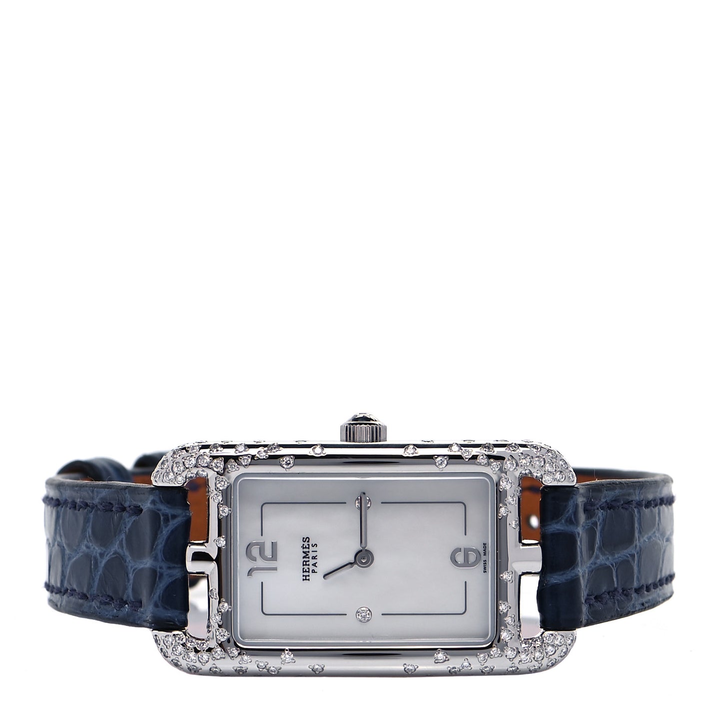 Stainless Steel Alligator Diamond Mother of Pearl 20mm Nantucket Quartz Watch Bleu Saphir