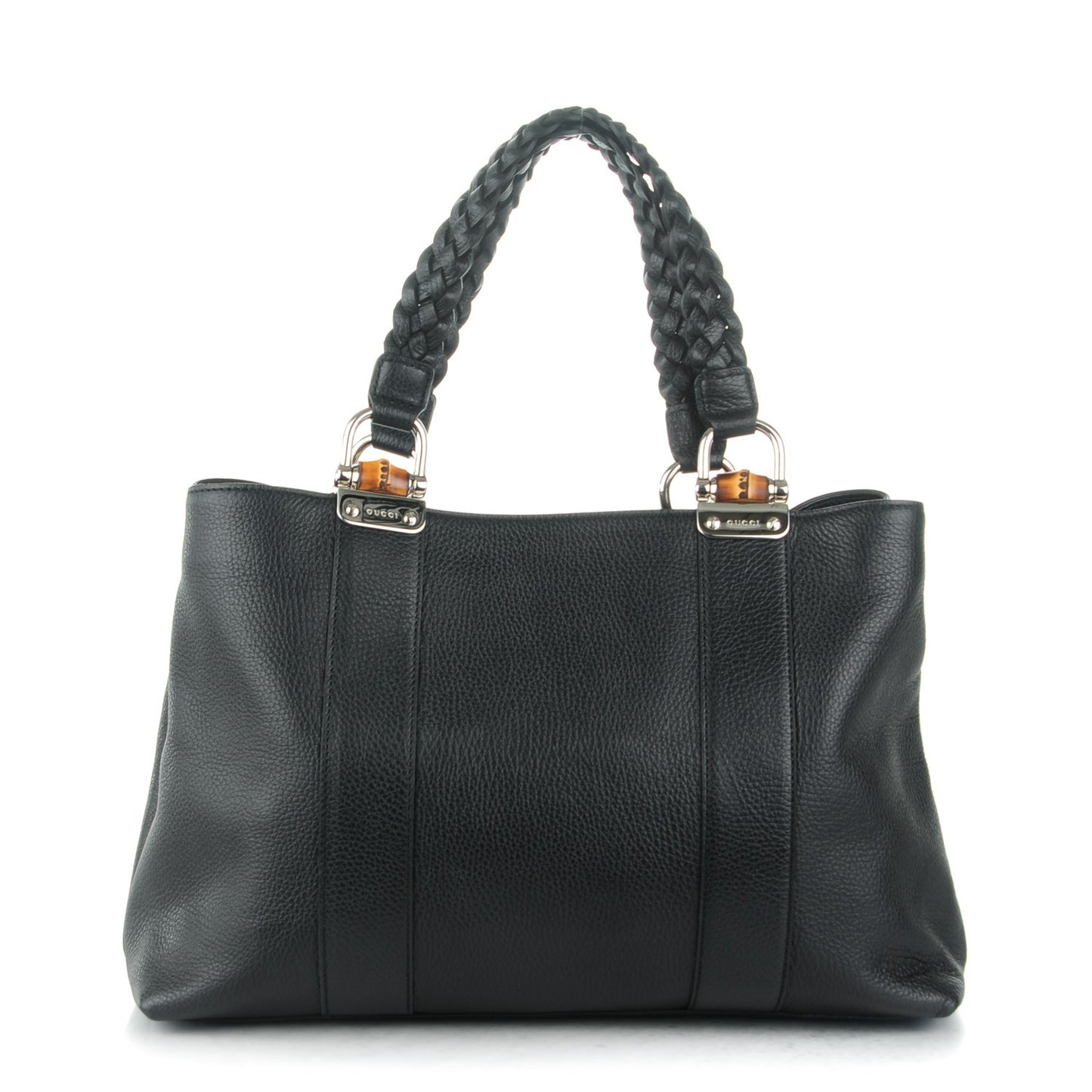 Pebbled Calfskin Medium Bamboo Bar Tote Black