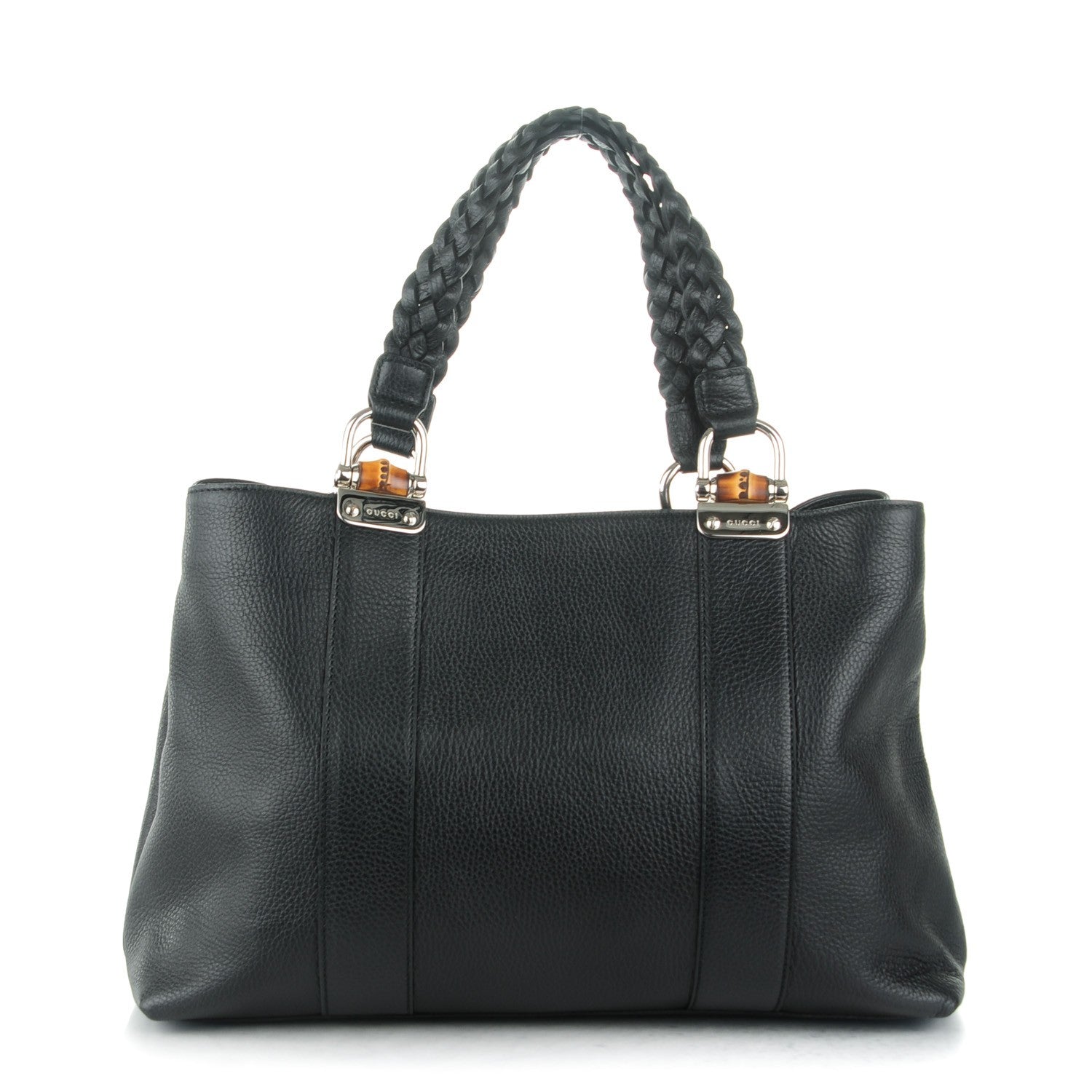 Gucci Pebbled Calfskin Medium Bamboo Bar Tote Black 1 of 7