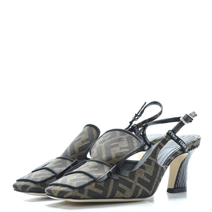 Fendi Jacquard FFreedom Decollete Slingback Square Toe Pumps 36.5 Tobacco 2 of 10