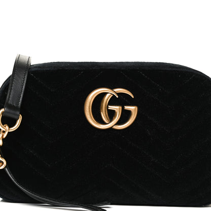 Gucci Velvet Matelasse Small GG Marmont Chain Shoulder Bag Black 9 of 11