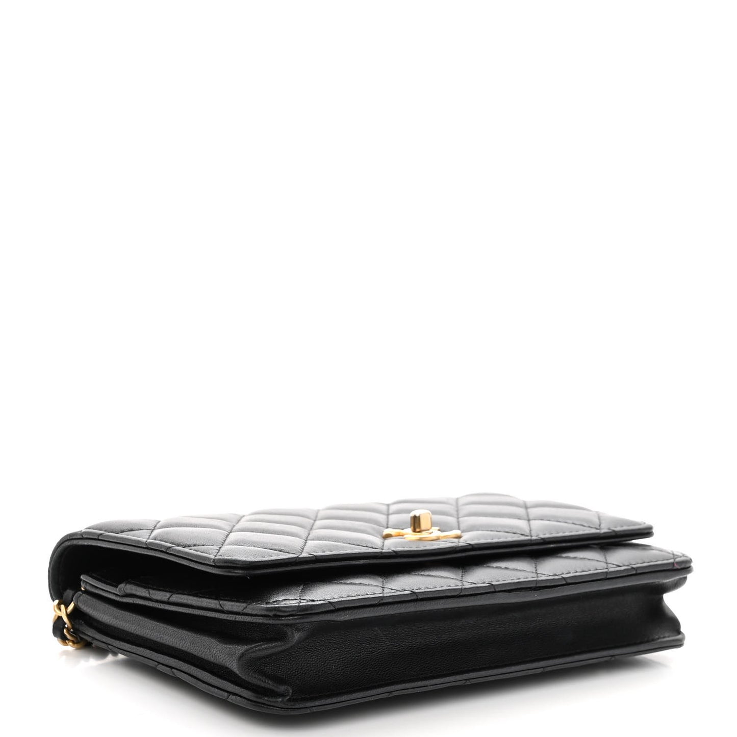 Lambskin Quilted CC Pearl Crush Wallet on Chain WOC Black