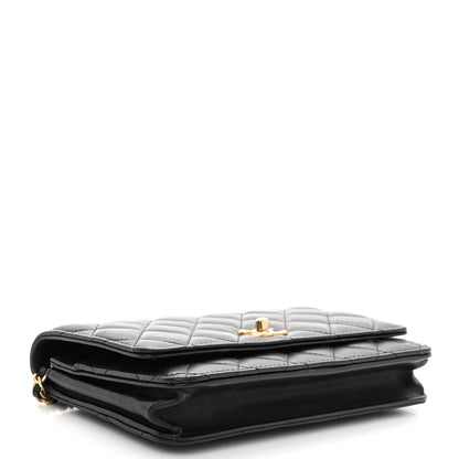 Chanel Lambskin Quilted CC Pearl Crush Wallet on Chain WOC Black 4 of 10