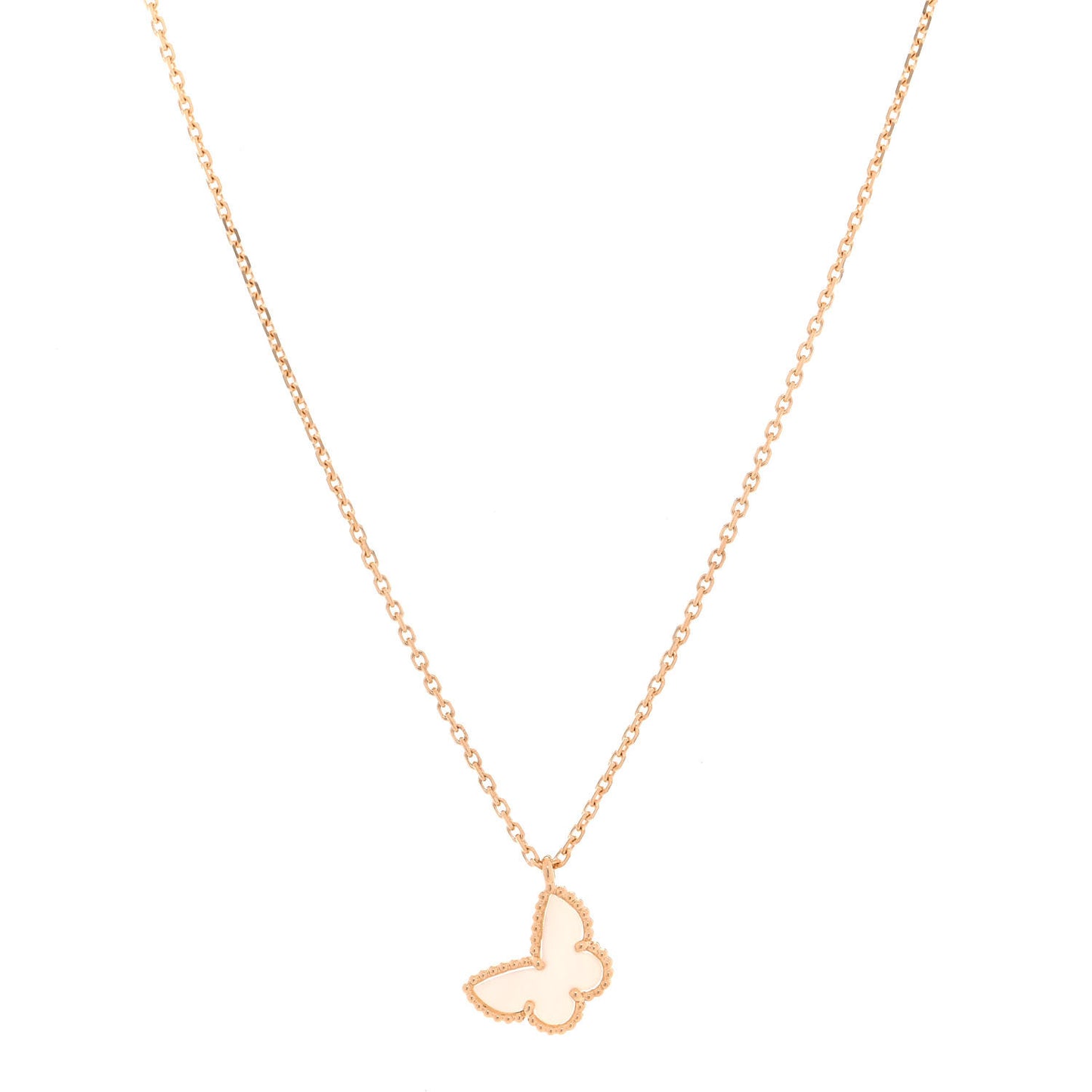 18K Yellow Gold Mother of Pearl Sweet Alhambra Butterfly Pendant Necklace
