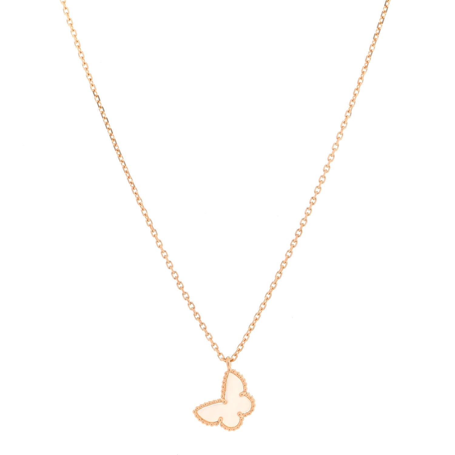 Van Cleef & Arpels 18K Yellow Gold Mother of Pearl Sweet Alhambra Butterfly Pendant Necklace 1 of 8