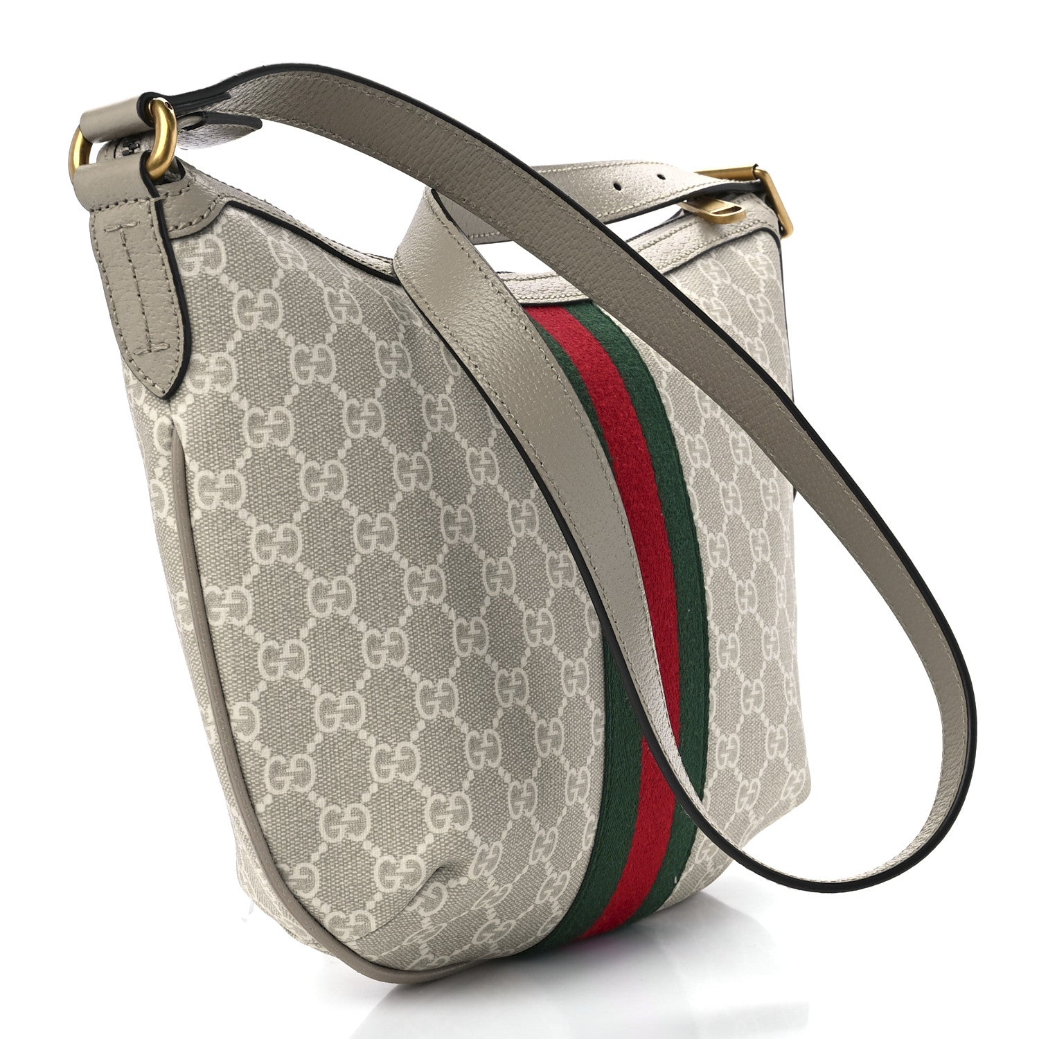Gucci GG Supreme Monogram Textured Dollar Calfskin Web Small Ophidia Half Moon Hobo Beige Mystic White Oatmeal 3 of 11