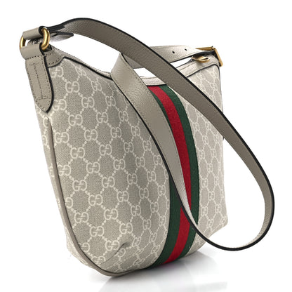 Gucci GG Supreme Monogram Textured Dollar Calfskin Web Small Ophidia Half Moon Hobo Beige Mystic White Oatmeal 3 of 11
