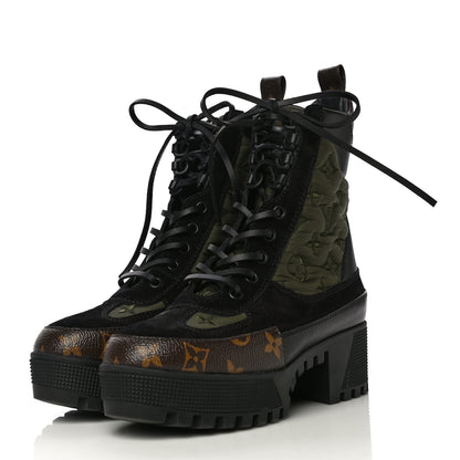 Louis Vuitton Suede Calfskin Monogram Laureate Platform Desert Boots 37 Black 3 of 12