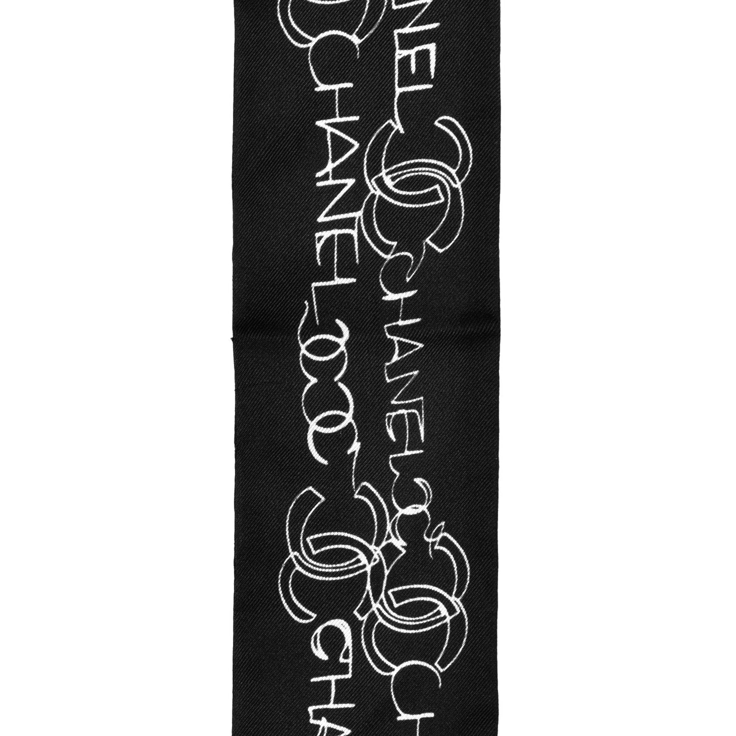 Silk Slim Bandeau Scarf Black White