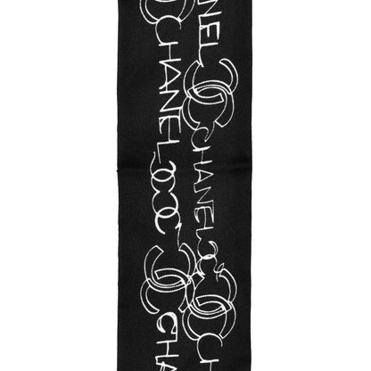 Chanel Silk Slim Bandeau Scarf Black White 4 of 4