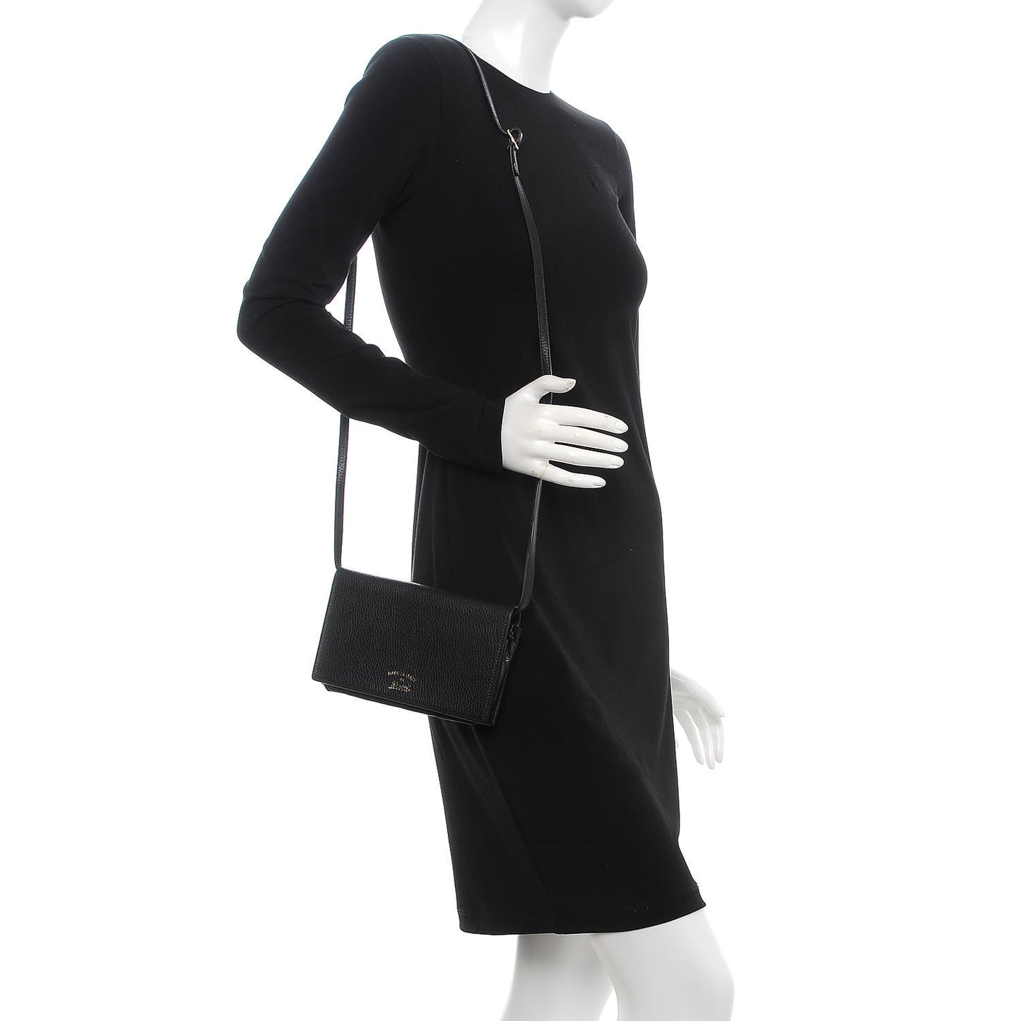 Dollar Calfskin Mini Swing Wallet Bag Black