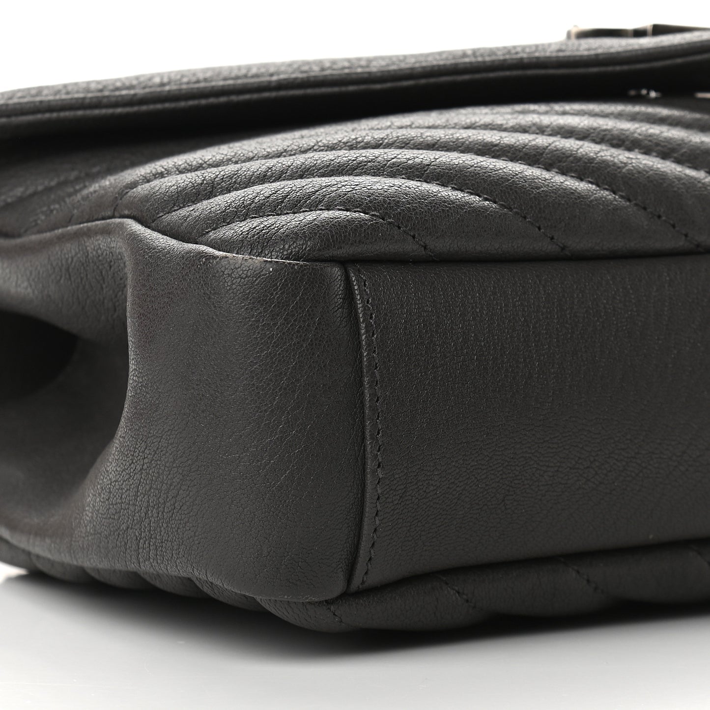 Sheepskin Matelasse Chevron Monogram Medium College Bag Asphalt