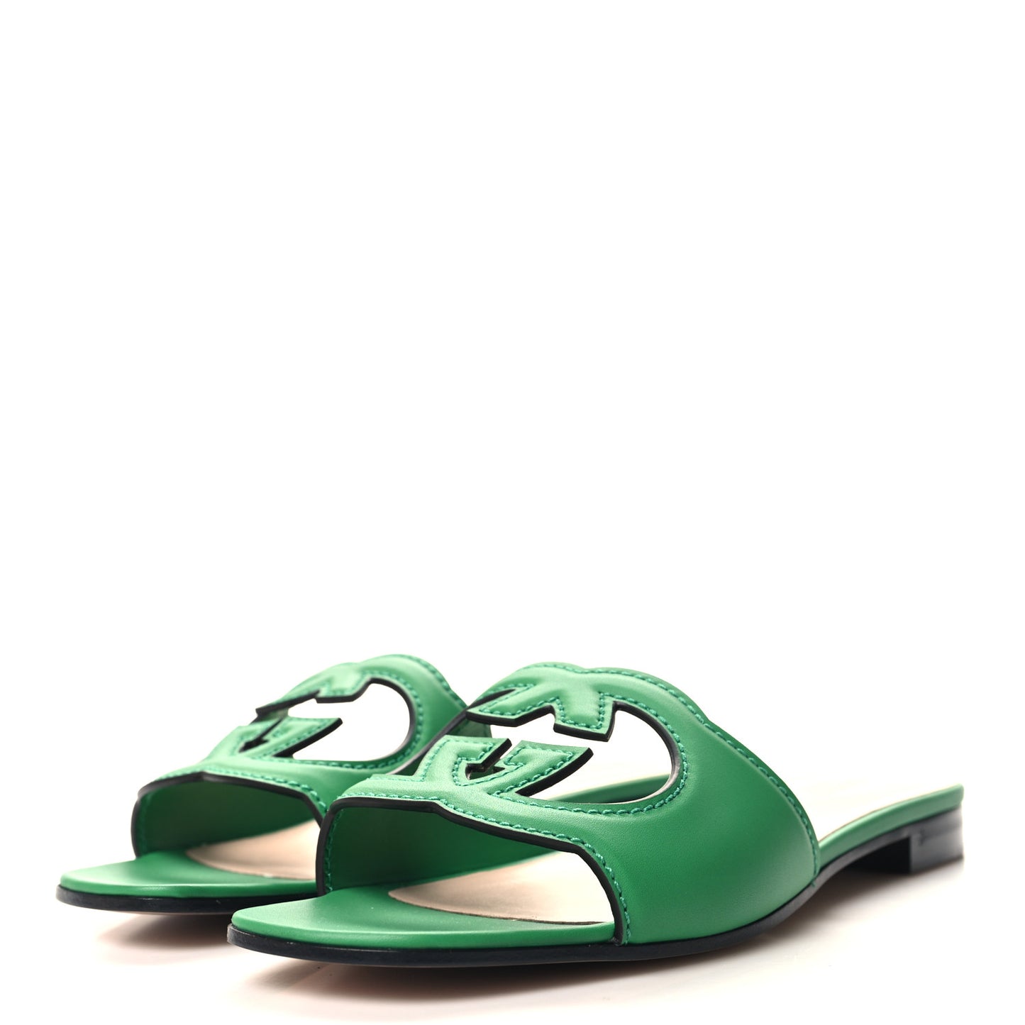Cosmos Softy Calfskin Interlocking G Cut Out Slide Sandals 39.5 Green