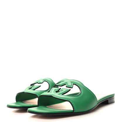Gucci Cosmos Softy Calfskin Interlocking G Cut Out Slide Sandals 39.5 Green 3 of 7