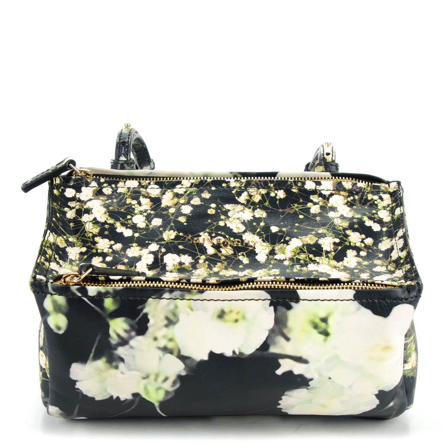 Calfskin Baby's Breath Print Mini Pandora Black