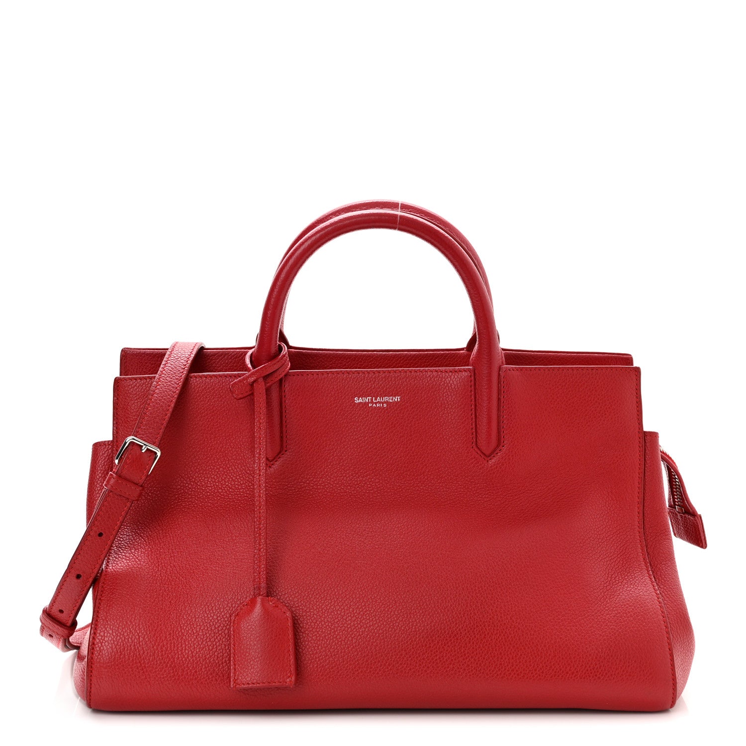 Saint Laurent Grained Calfskin Small Cabas Rive Gauche Red 1 of 14