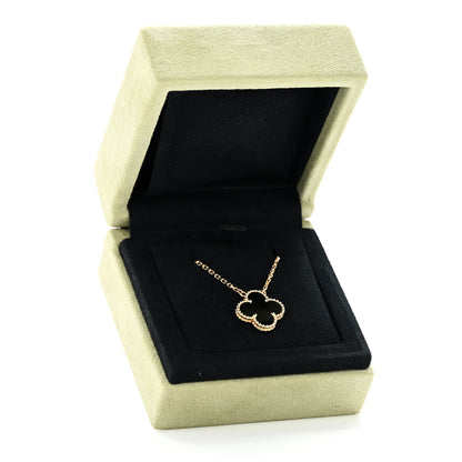 Van Cleef & Arpels 18K Yellow Gold Black Onyx Vintage Alhambra Pendant Necklace 6 of 6