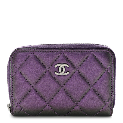 Chanel Metallic Lambskin Quilted Zip Around Coin Purse Wallet Purple 1 of 13