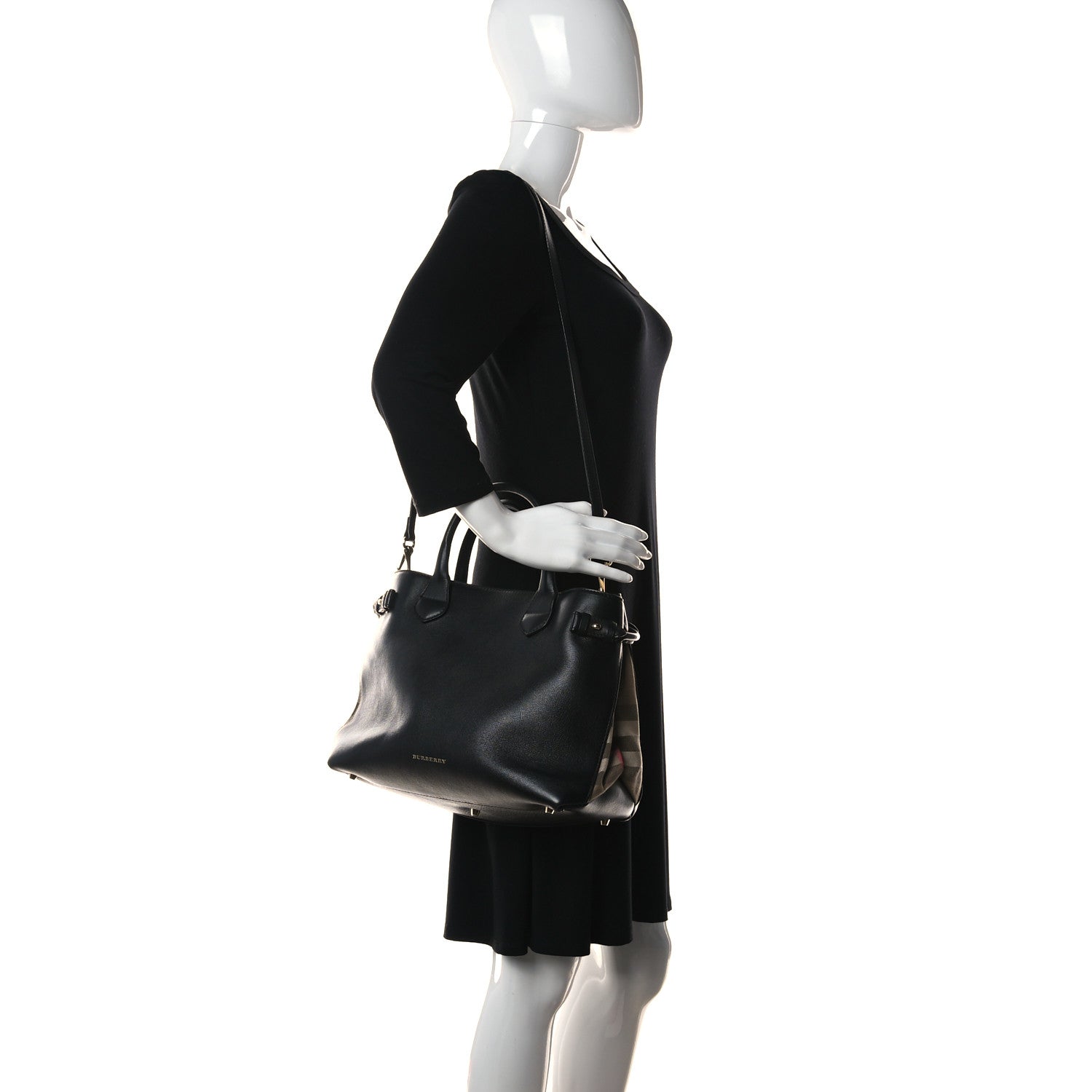Burberry Smooth Calfskin Medium Sartorial Banner Tote Black 3 of 13