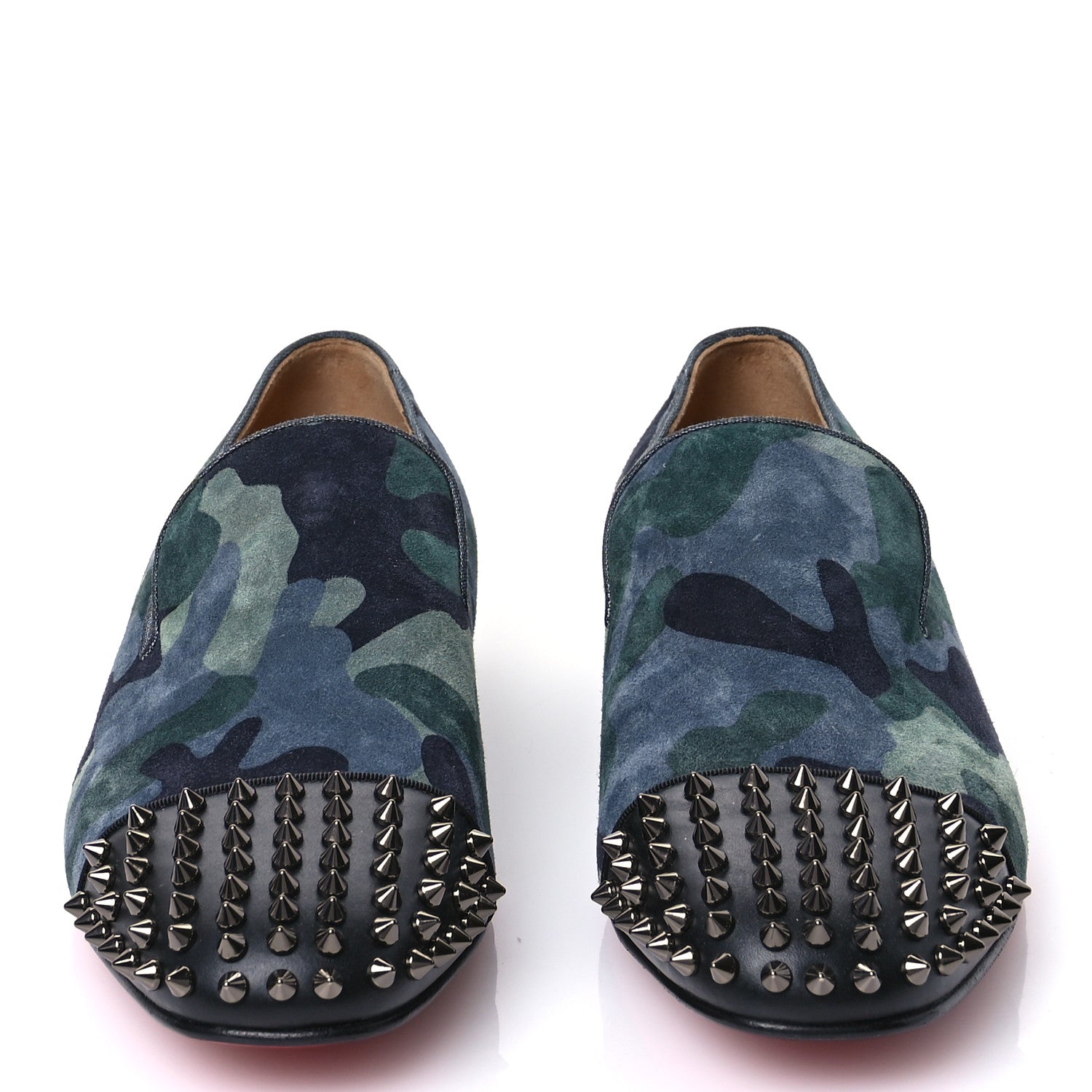 Christian Louboutin Suede Mens Spooky Spiked Flat Loafers 44 Green Blue 2 of 8