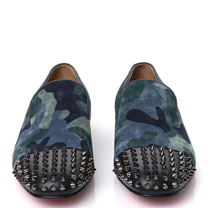 Christian Louboutin Suede Mens Spooky Spiked Flat Loafers 44 Green Blue 2 of 8